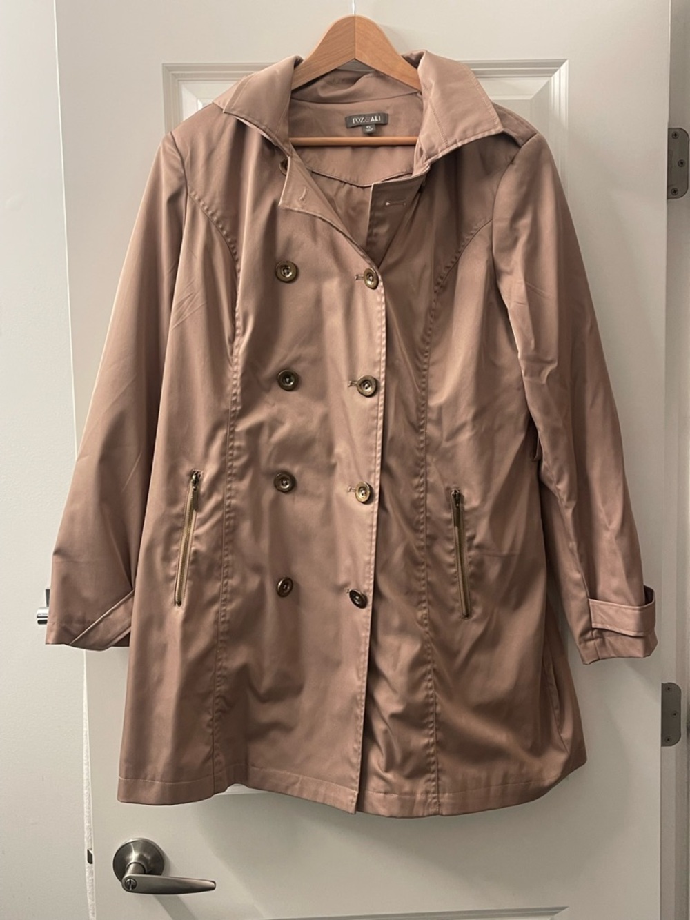 Roz & Ali Women's Taupe colored Double-Breasted Trench Coat, NO BELT